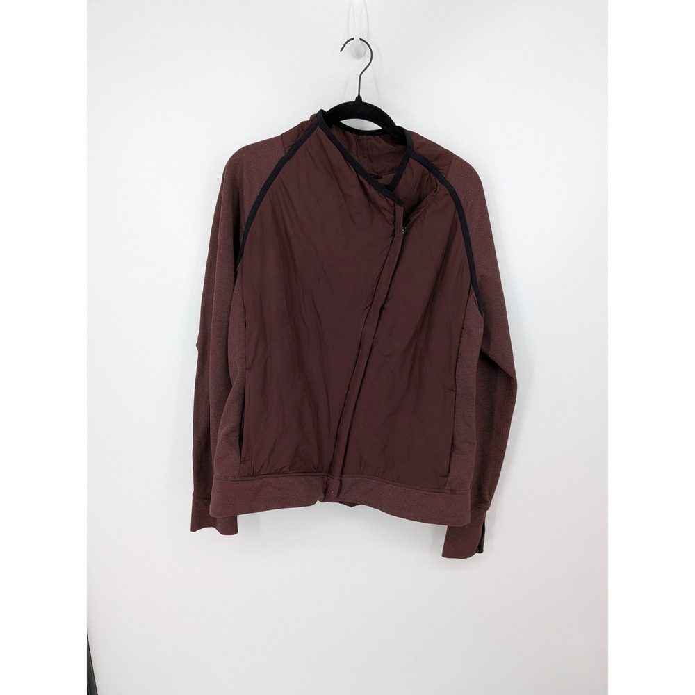 Prana Jacket Women Large Brown Quilted Asymmetrical Zip Mixed Media Polar Breeze